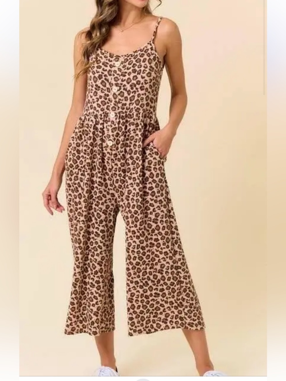 Leopard print cropped romper